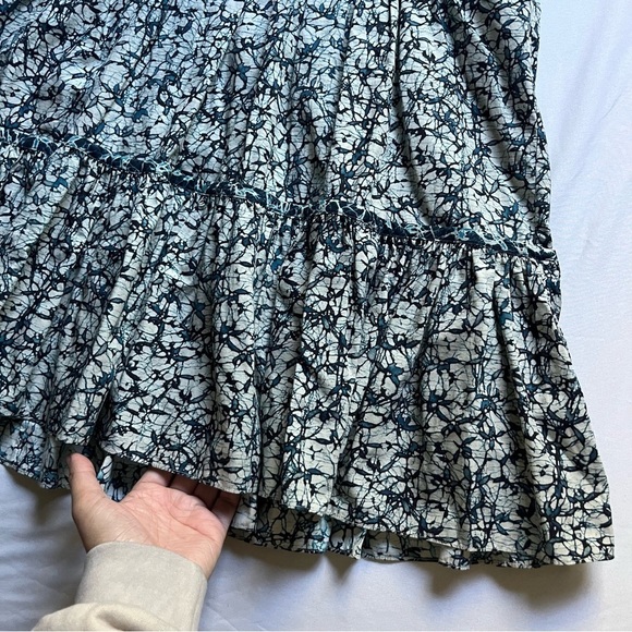 VERONICA BEARD cream navy printed cotton ruffle sleeveless tiered mini dress - Picture 2 of 8